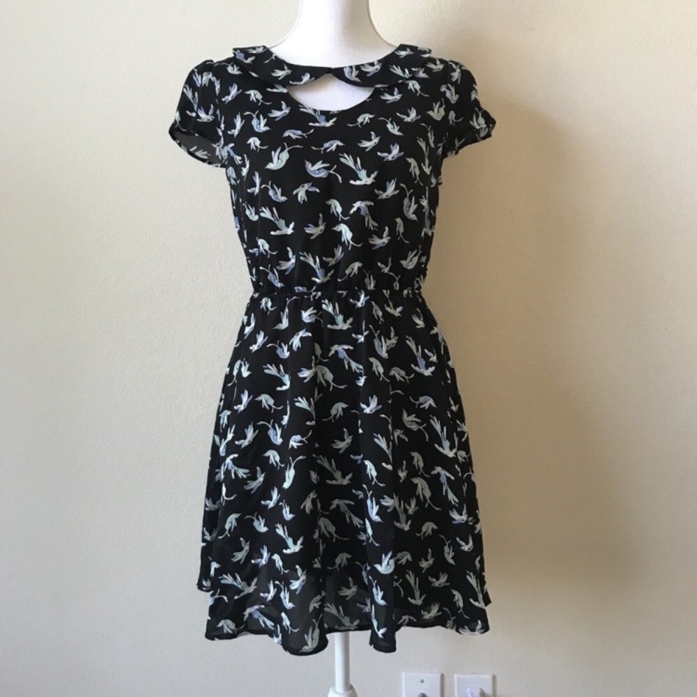 Lauren Conrad Black Bird Navy Dress 8 Peter Pan